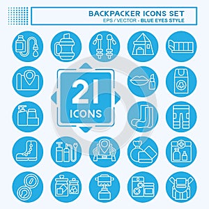 Icon Set Backpacker. related to Holiday symbol. blue eyes style. simple design editable. simple illustration