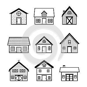 Icon set barn, farm and country house line art inspiration logo design vector illustration