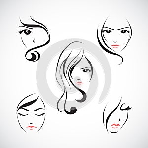 Icon set of beautiful womans face