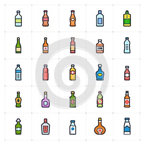 Icon set - bottle and beverage full color outline stroke