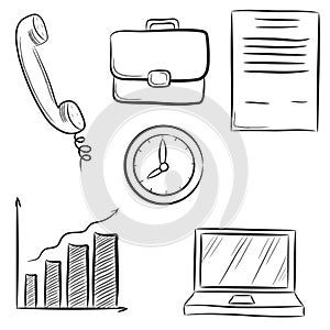 Icon set business office & communication with clock, phone, cont