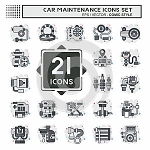 Icon Set Car Maintenance. related to Automotive symbol. comic style. simple design editable. simple illustration