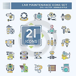 Icon Set Car Maintenance. related to Automotive symbol. doodle style. simple design editable. simple illustration