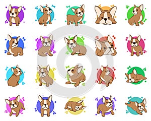 icon set cartoon on a white background of cute French Bulldogs
