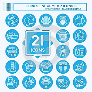 Icon Set Chinese New Year. related to Education symbol. blue eyes style. simple design editable