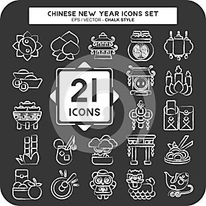 Icon Set Chinese New Year. related to Education symbol. chalk Style. simple design editable