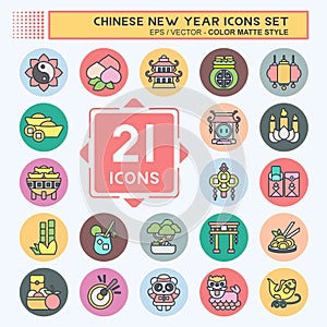 Icon Set Chinese New Year. related to Education symbol. color mate style. simple design editable
