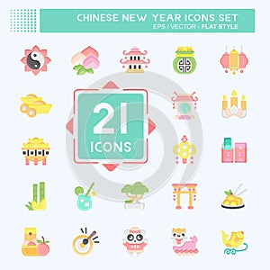 Icon Set Chinese New Year. related to Education symbol. flat style. simple design editable
