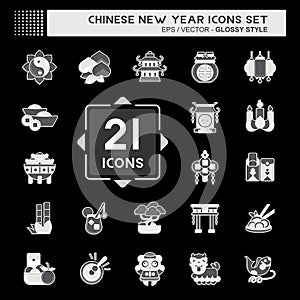 Icon Set Chinese New Year. related to Education symbol. glossy style. simple design editable