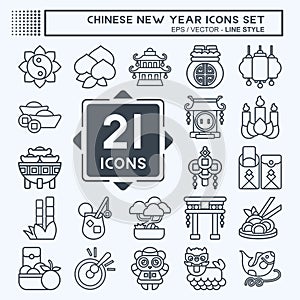 Icon Set Chinese New Year. related to Education symbol. line style. simple design editable