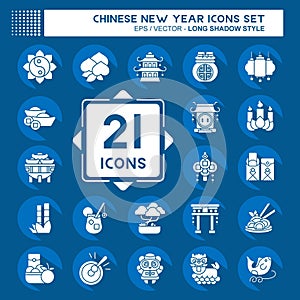 Icon Set Chinese New Year. related to Education symbol. long shadow style. simple design editable