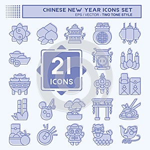 Icon Set Chinese New Year. related to Education symbol. two tone style. simple design editable