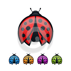 Icon Set of Colorful Ladybugs with Open Wings