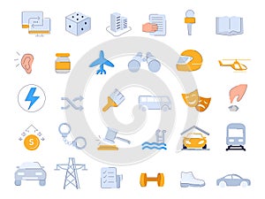 icon set communication and transportation electric infrastructure law mask theater handcuff