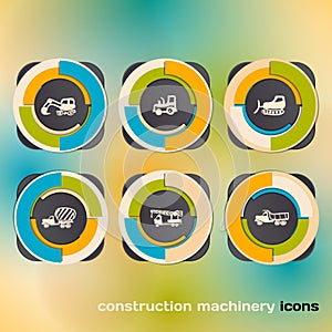 Icon set with construction machinery