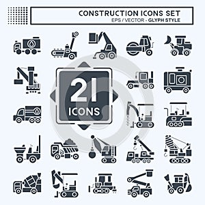 Icon Set Construction Vehicles. related to Construction Machinery symbol. glyph style. simple design editable. simple illustration