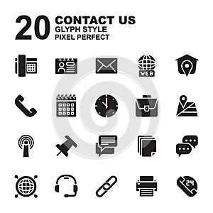 Icon Set of Contact Us. Glyph black color style icon vector