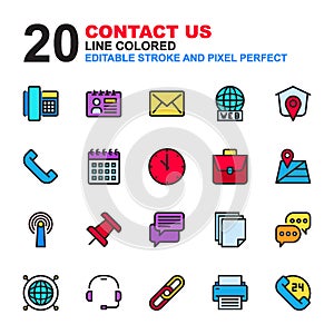 Icon Set of Contact Us. Line colored style icon vector. Editable Stroke