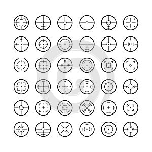 Icons of crosshairs in thin line style with  stroke