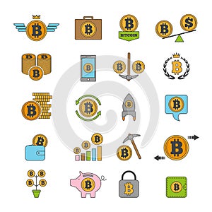 Icon set of crypto business. Bitcoin and others alt coins from blockchain technology