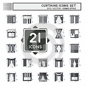 Icon Set Curtains. related to Home Decoration symbol. comic style. simple design editable. simple illustration