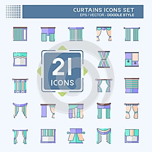 Icon Set Curtains. related to Home Decoration symbol. doodle style. simple design editable. simple illustration