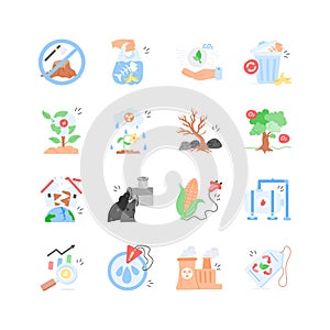 Environmental Issues and Sustainable Solutions Icon Set
