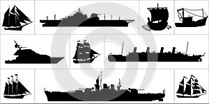Icon set of different ships