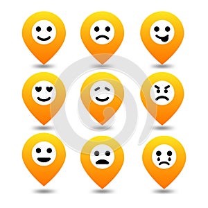 Icon set emoji pin location expressions of emotion