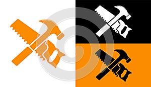 Crossed Hammer and Saw Tools Icon Set for Construction and DIY