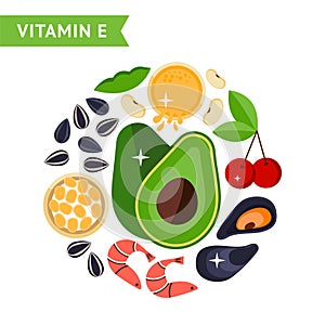 Icon set of food that contains vitamin E, used for info graphic