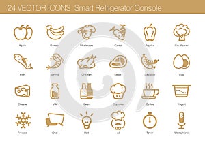 Icon set of food, drink and smart refrigerator