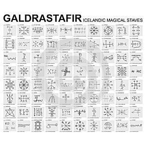 icon set with Galdrastafir Icelandic Magical Staves with their meanings