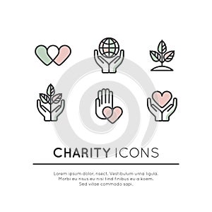 Icon Set of Graphic Elements for Nonprofit Organizations and Donation Centre