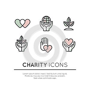 Icon Set of Graphic Elements for Nonprofit Organizations and Donation Centre photo