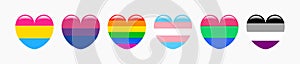 Icon Set of hear shape flags of pansexual, bisexual, gay, transgender, polisexual and asexual