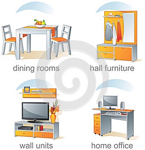 Icon set, home furniture items