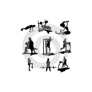 Icon set human gym silhouette design