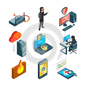 Icon set of internet security. Web protection. Hacker attack