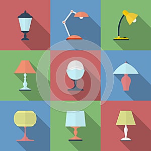 Icon set of Lamps. Modern Flat style