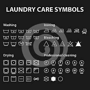 Icon set of laundry symbols. Washing instruction symbols. Cloth, Textile Care signs collection