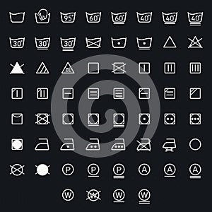 Icon set of laundry, washing symbols isolated on white background