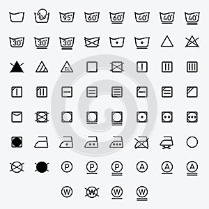 Icon set of laundry, washing symbols isolated on white background photo