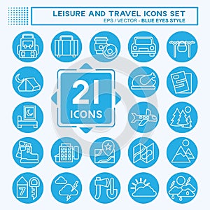 Icon Set Leisure and Travel. related to Holiday symbol. blue eyes style. simple design illustration