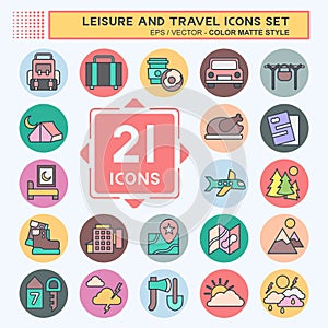 Icon Set Leisure and Travel. related to Holiday symbol. color mate style. simple design illustration