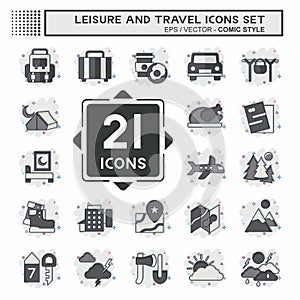 Icon Set Leisure and Travel. related to Holiday symbol. comic style. simple design illustration