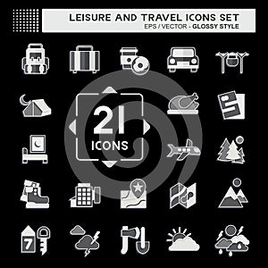 Icon Set Leisure and Travel. related to Holiday symbol. glossy style. simple design illustration