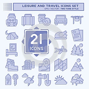 Icon Set Leisure and Travel. related to Holiday symbol. two tone style. simple design illustration