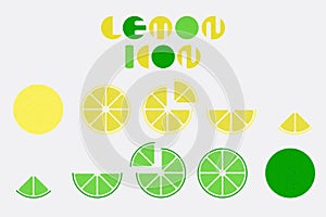 Icon set of lemon graphic with circular shape design.