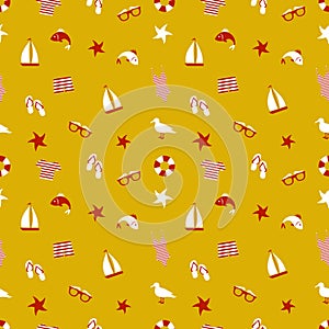 Icon set in a marine style. accessories for a beach holiday. seamless pattern